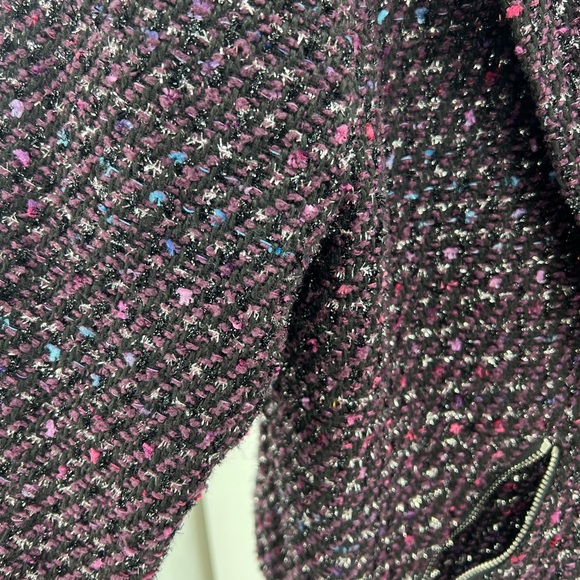 Chico’s size 2 tweed cropped blazer jacket moto L 12 zippers open front office - Picture 5 of 9